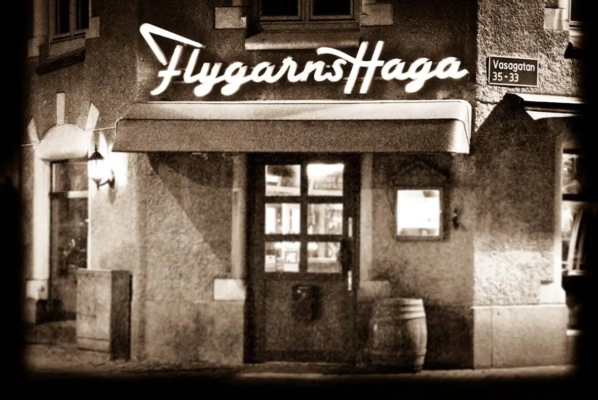 Svartvitt fotografi på Flygarens Haga